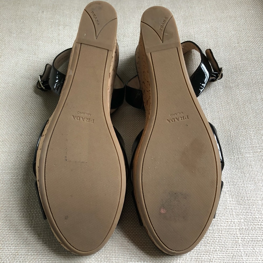 Prada Sandals Patent Wedge Platform Cork Black 10 - image 8
